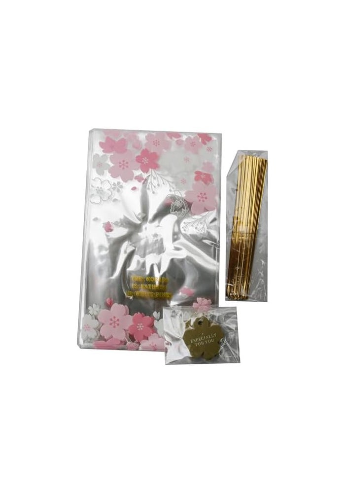 Daiso Clear Plastic Bag with Cherry Blossom Design - Pink/White - Image 1